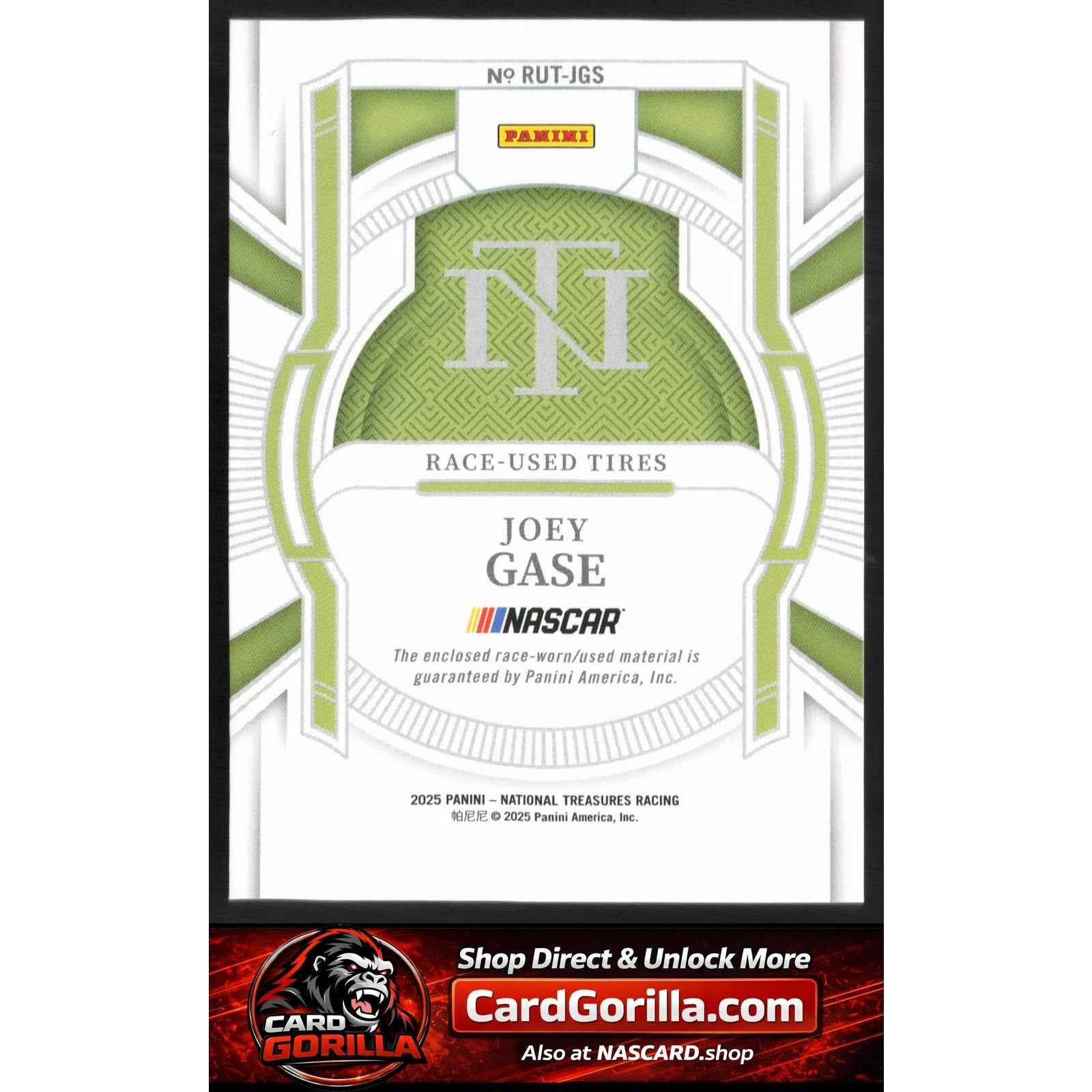2025 Panini National Treasures #RUT-JGS Joey Gase Race Used Tires #/99
