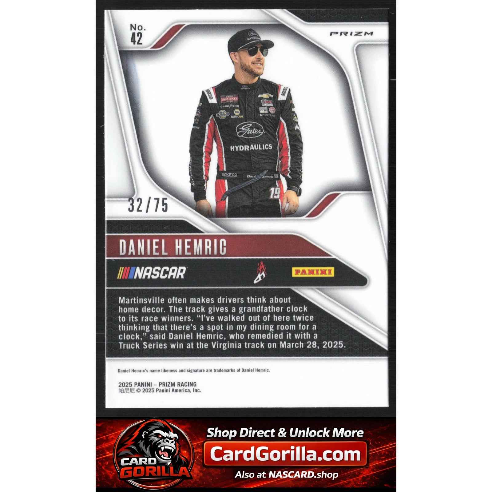 2025 Panini Prizm #42 Daniel Hemric Blue Pulsar #/75