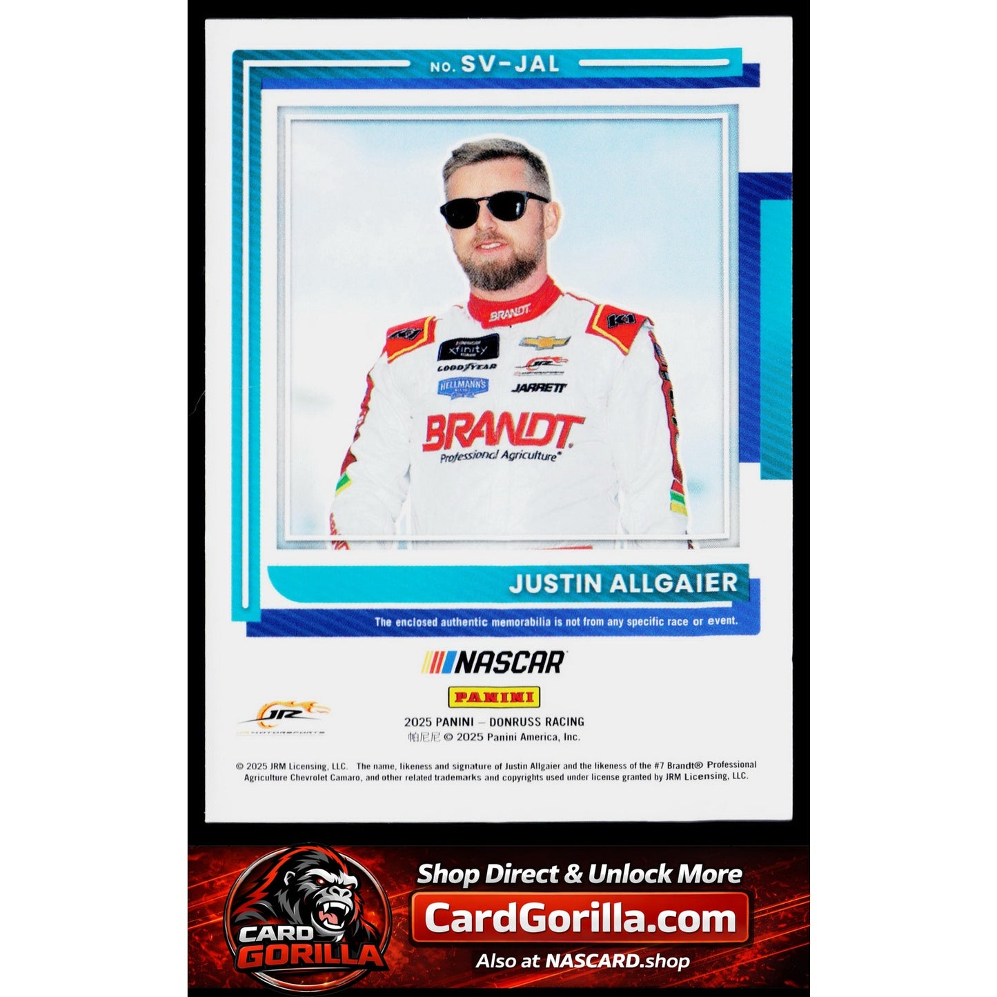 2025 Donruss #SV-JAL Justin Allgaier Souvenir Swatches