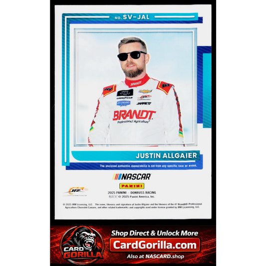 2025 Donruss #SV-JAL Justin Allgaier Souvenir Swatches