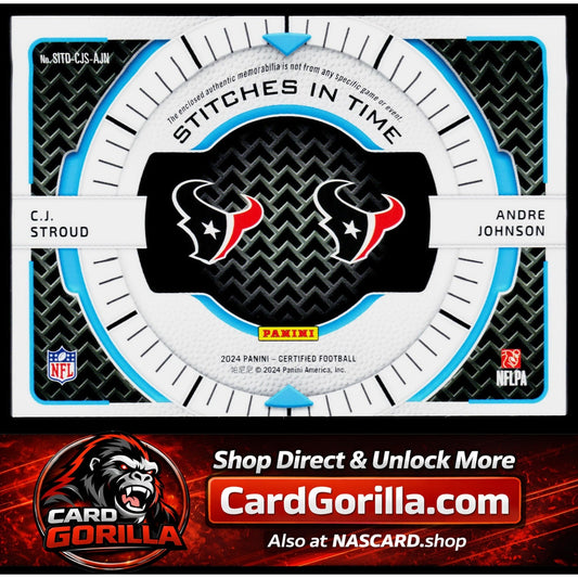 202 Certified CJ Stroud Andre Johnson Stitches in Time Dual Mirror Teal #/15