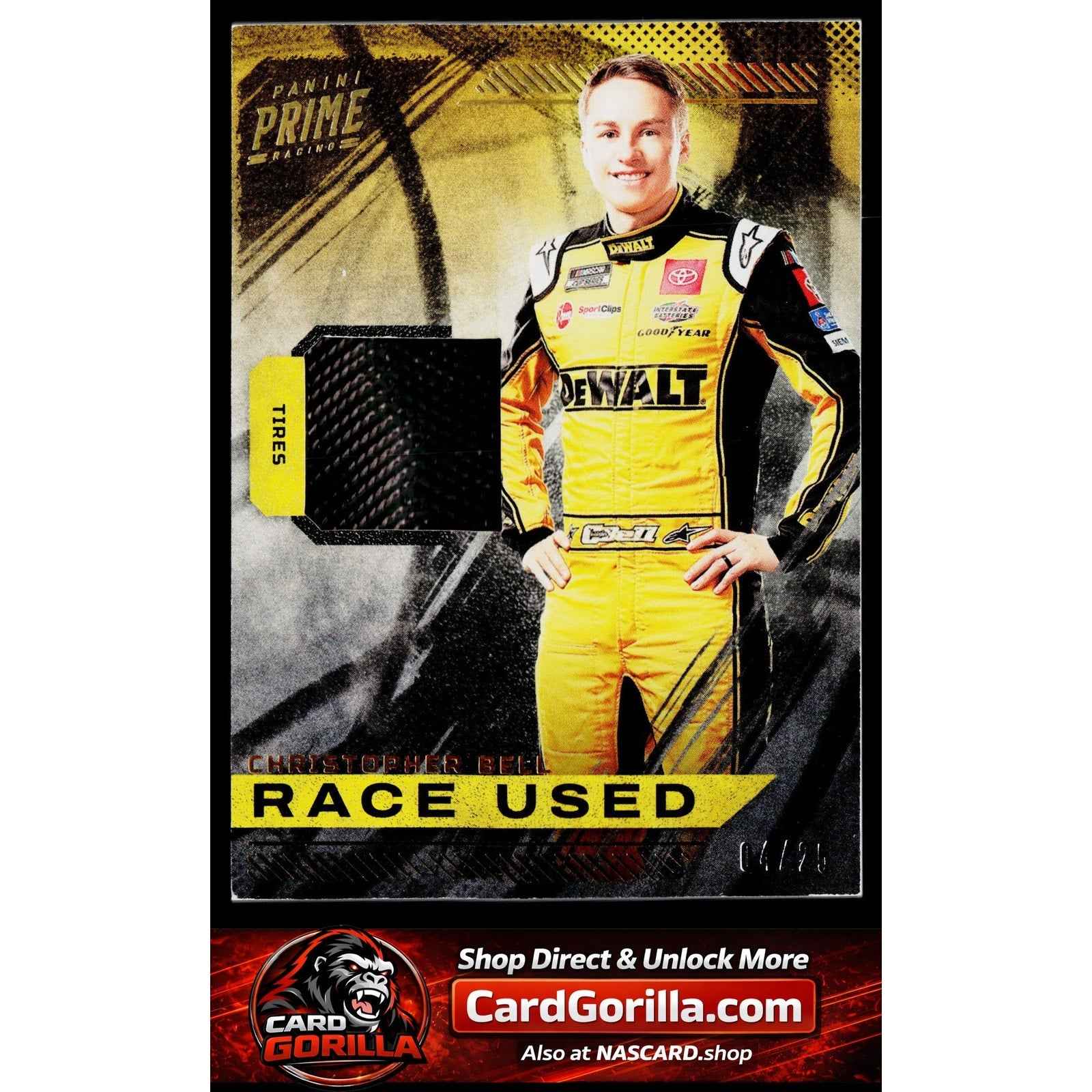 2023 Panini Prime #RU-CBE Christopher Bell Race Used Tires Holo Gold #/25