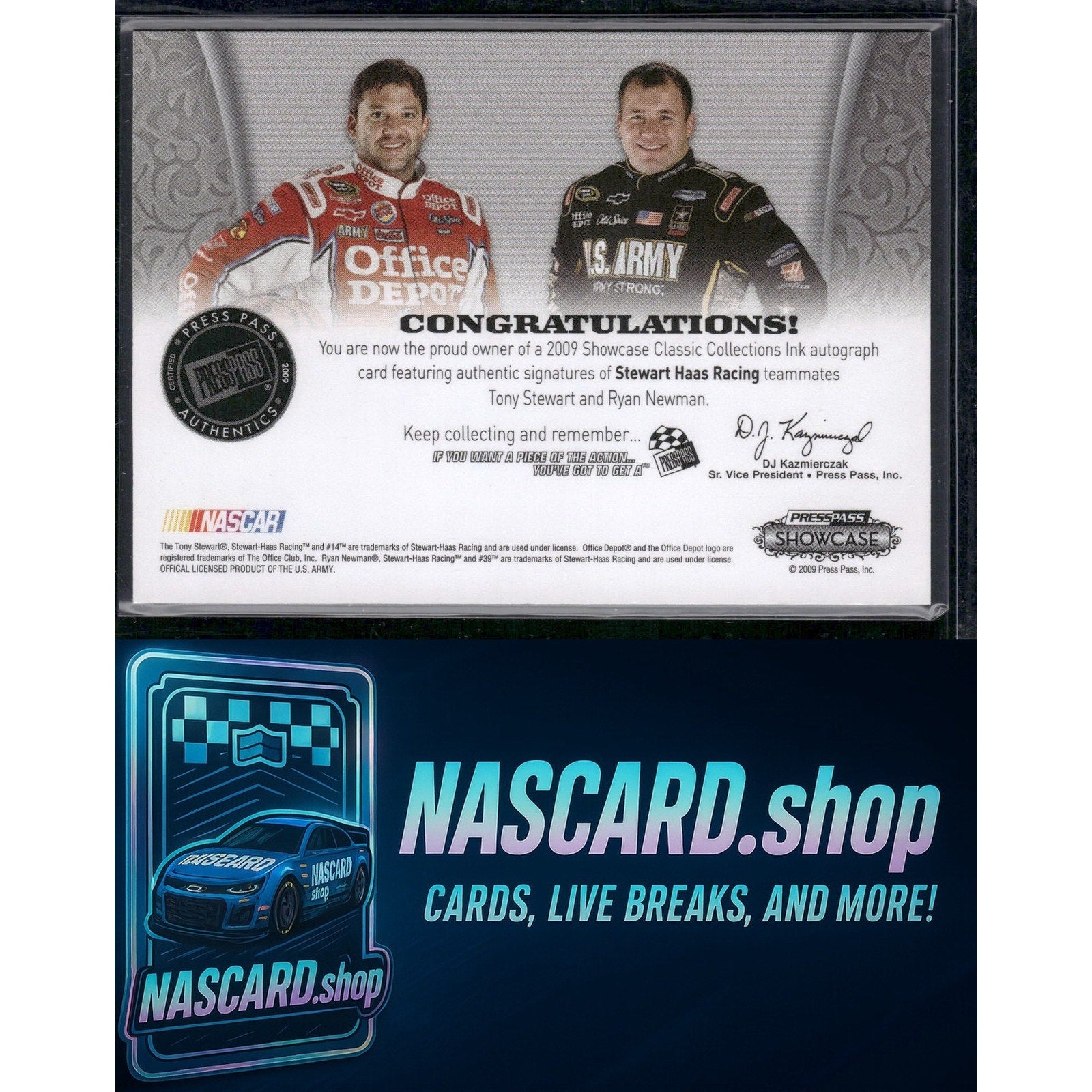 2009 Press Pass Tony Stewart Ryan Newman Classic Collections Ink Gold #/25 - NASCARD.shop