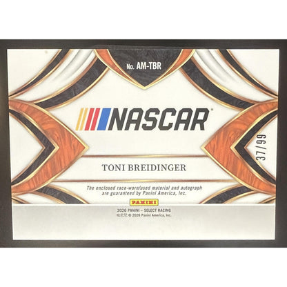2026 Panini Select NASCAR Toni Breidinger #AM-TBR Auto Memorabilia 37/99 MEM