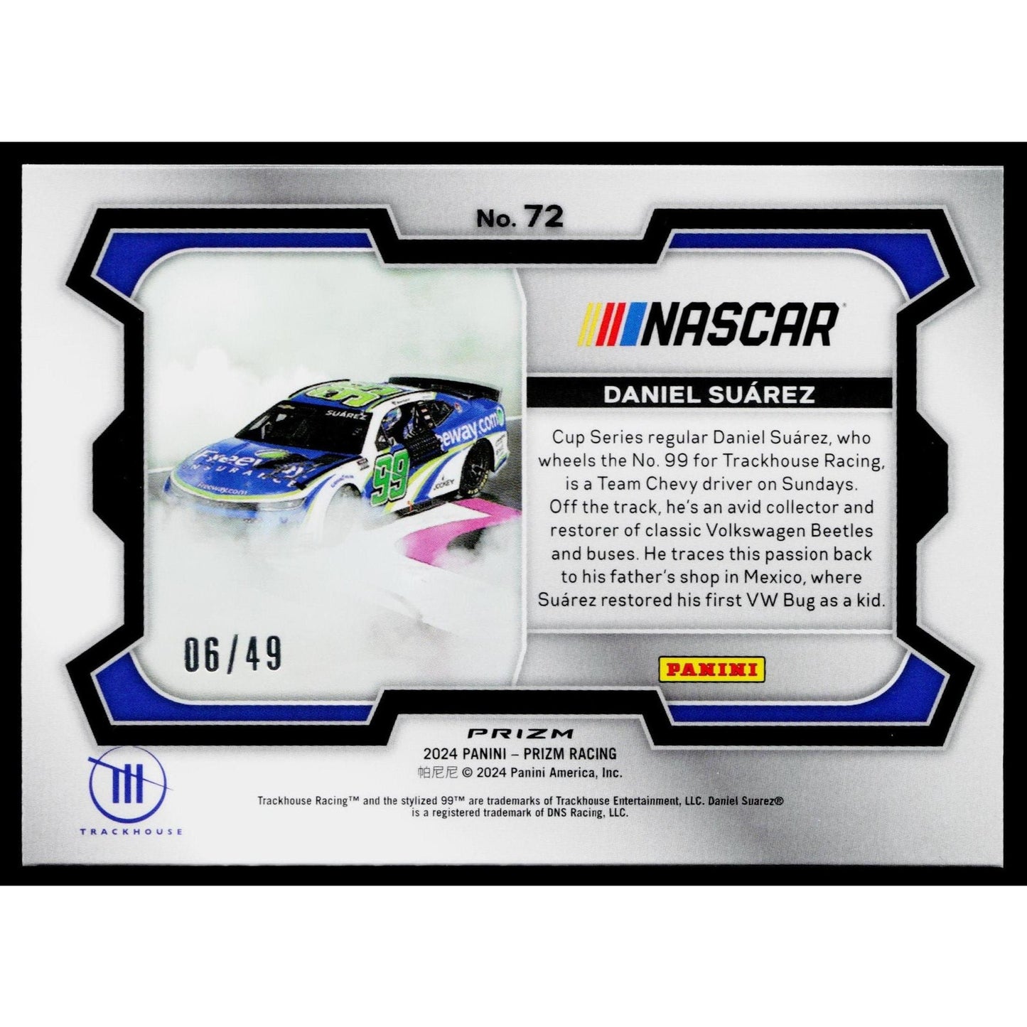2024 Panini Prizm #72 Daniel Suarez Carolina Blue #/49