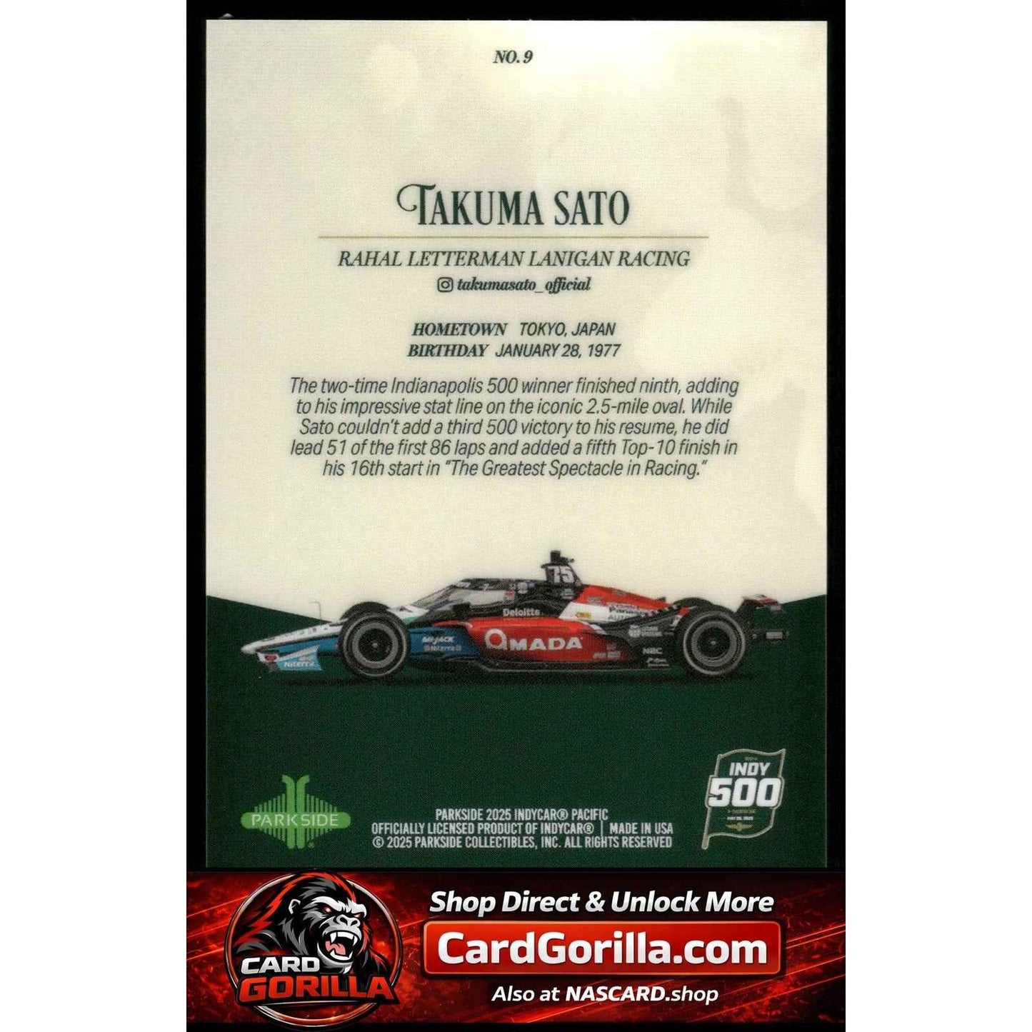 2025 Parkside Indy 500 Pacific #9 Takuma Sato