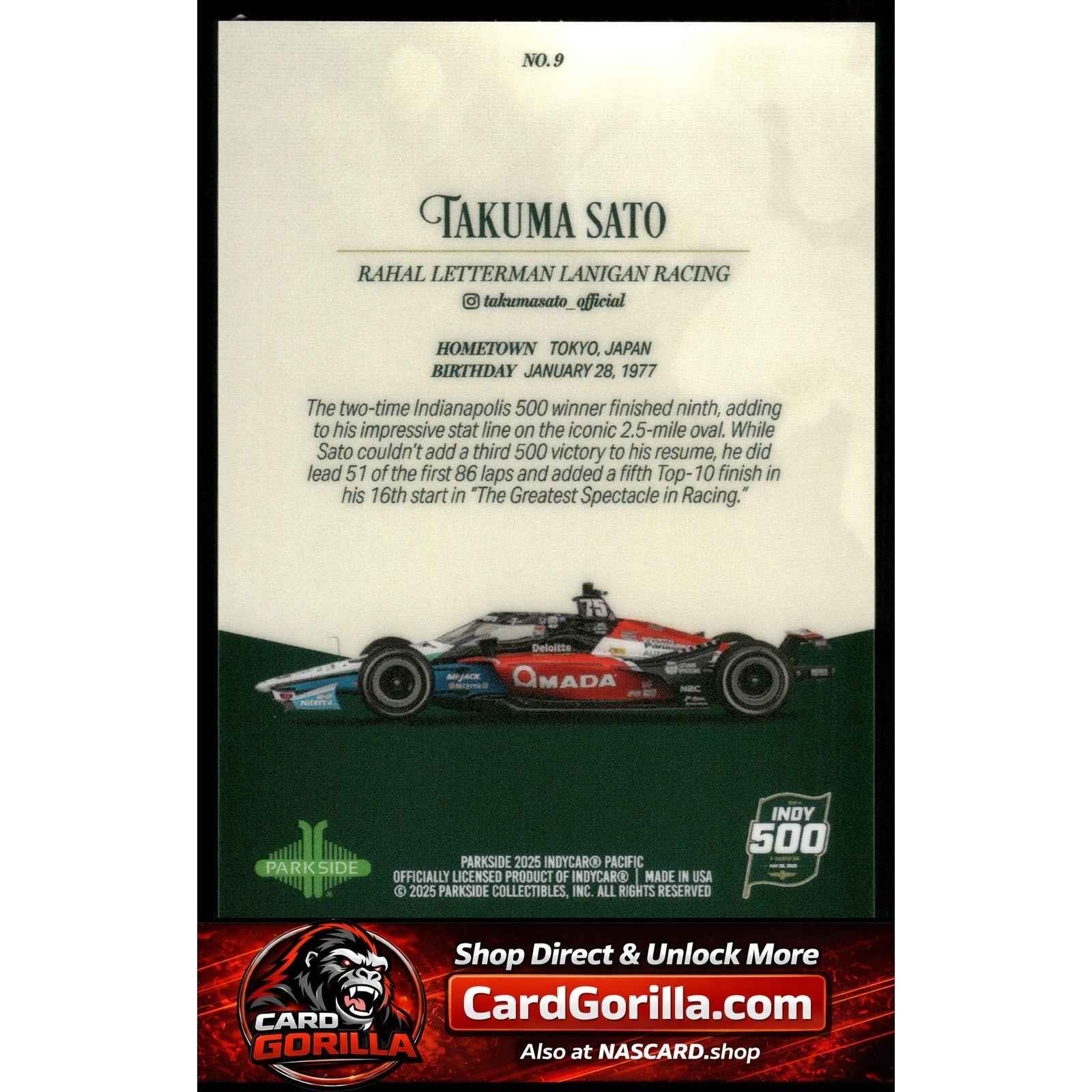 2025 Parkside Indy 500 Pacific #9 Takuma Sato