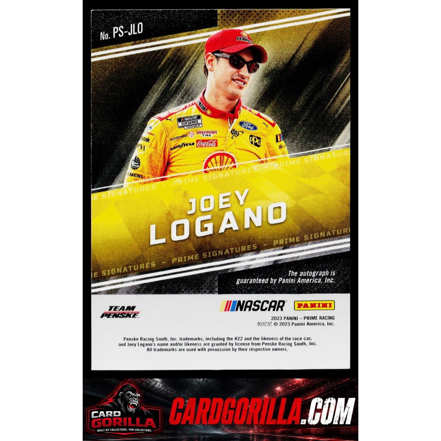 2023 Panini Prime #PS-JLO Joey Logano Prime Signatures Red #/25