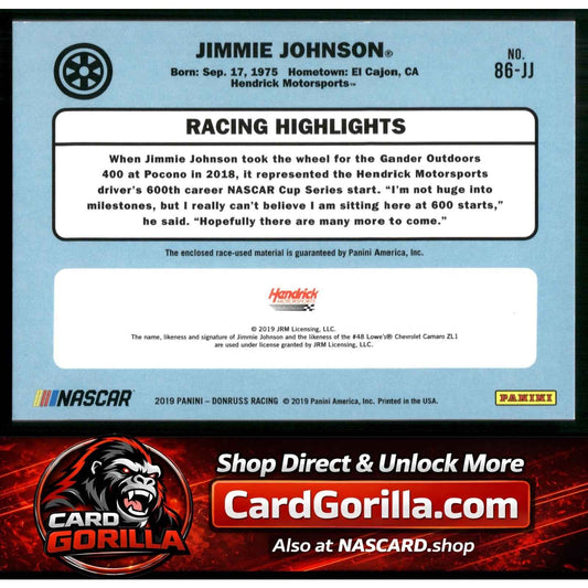 2019 Donruss #86-JJ Jimmie Johnson 1986 Retro Relics Holo Black #/10
