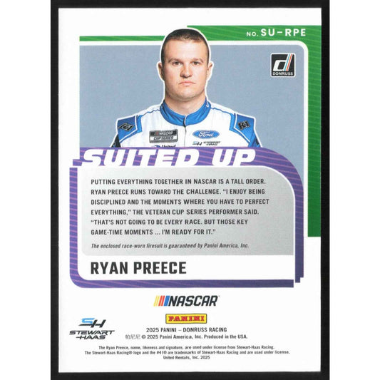 2025 Donruss #SU-RPE Ryan Preece Suited Up Swatches Orange Ice