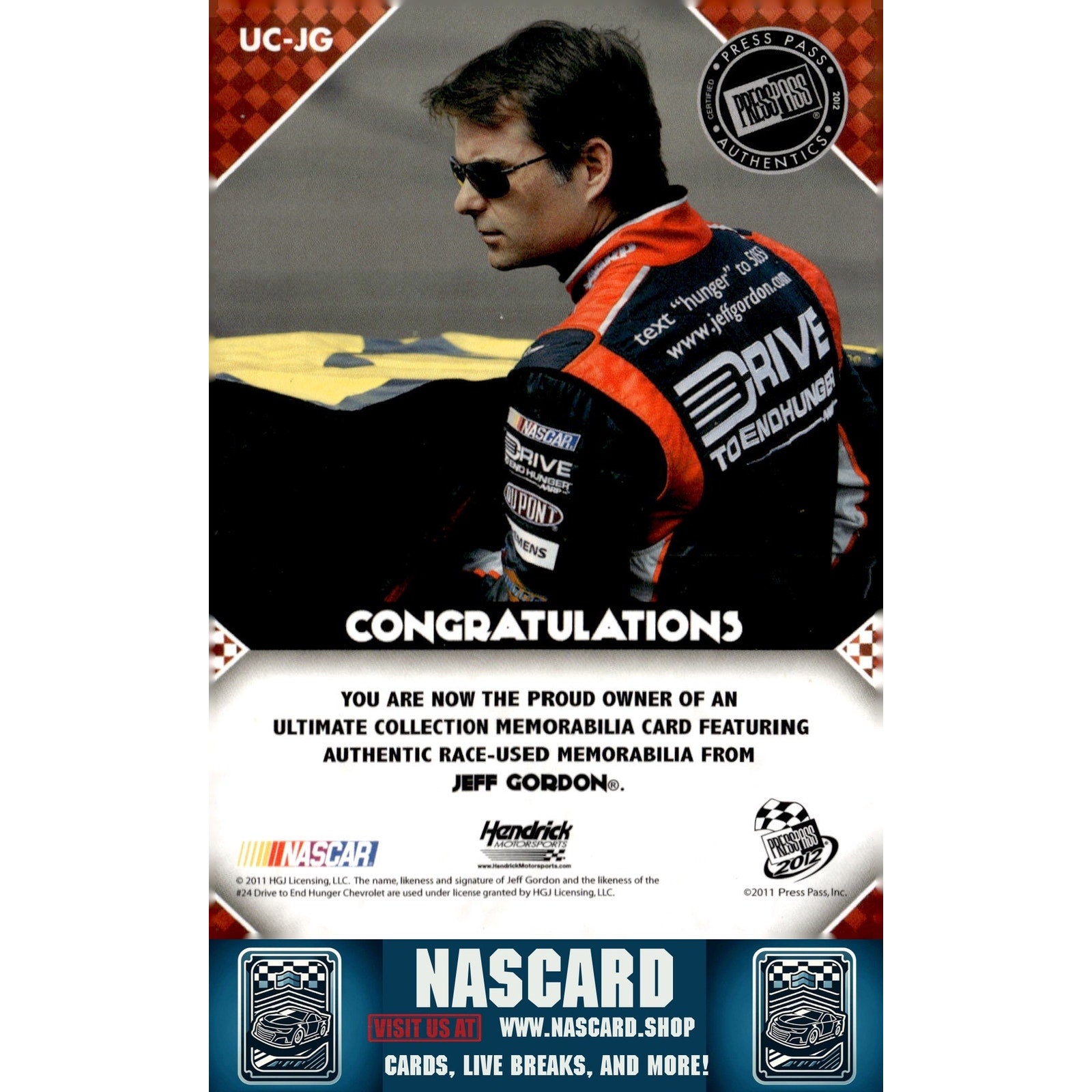 2012 Press Pass #UC-JG Jeff Gordon Ultimate Collection Blue Holofoil #/25 - NASCARD.shop