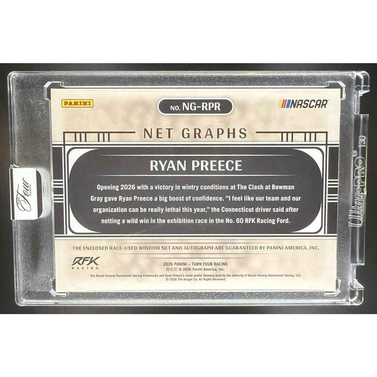 2026 Panini Turn Four Racing Ryan Preece #NG-RPR Net Graphs 15/75