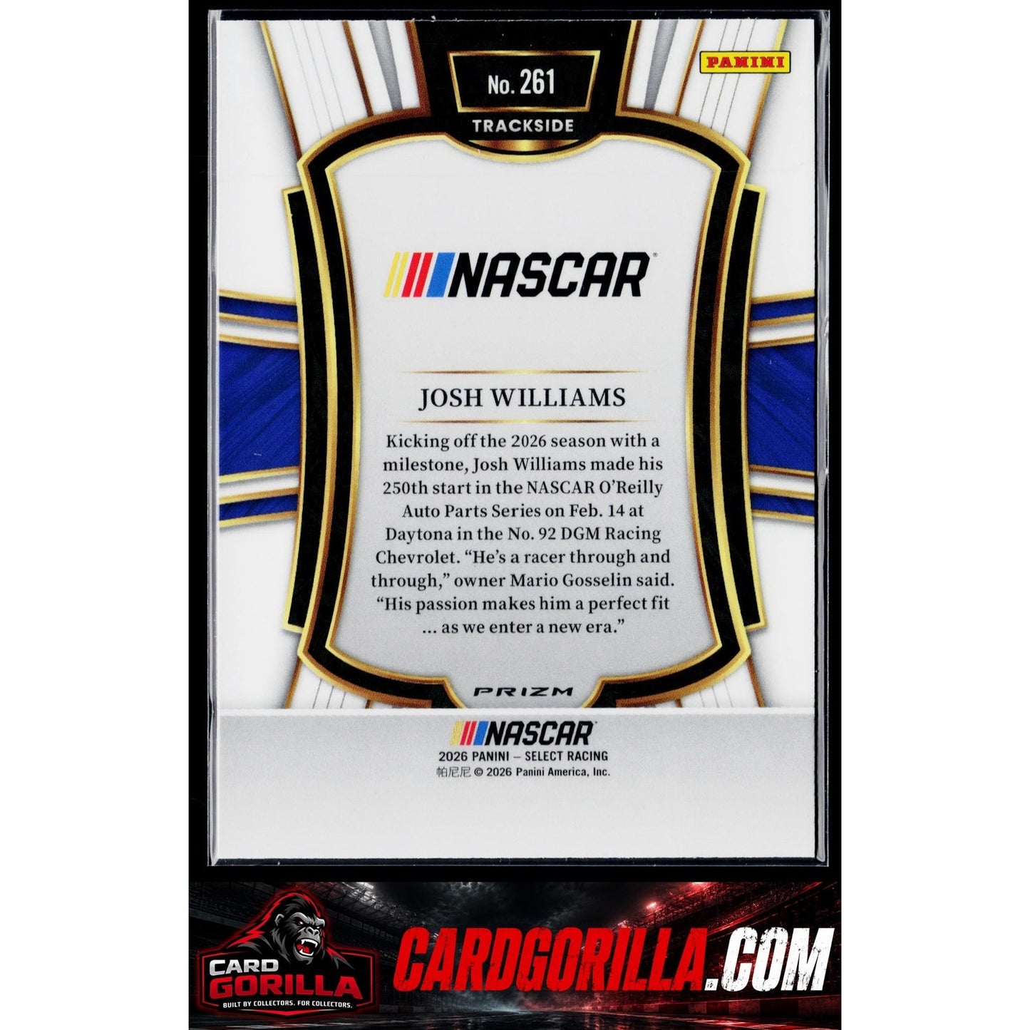 2026 Panini Select Racing #261 Josh Williams Trackside Zebra Prizm