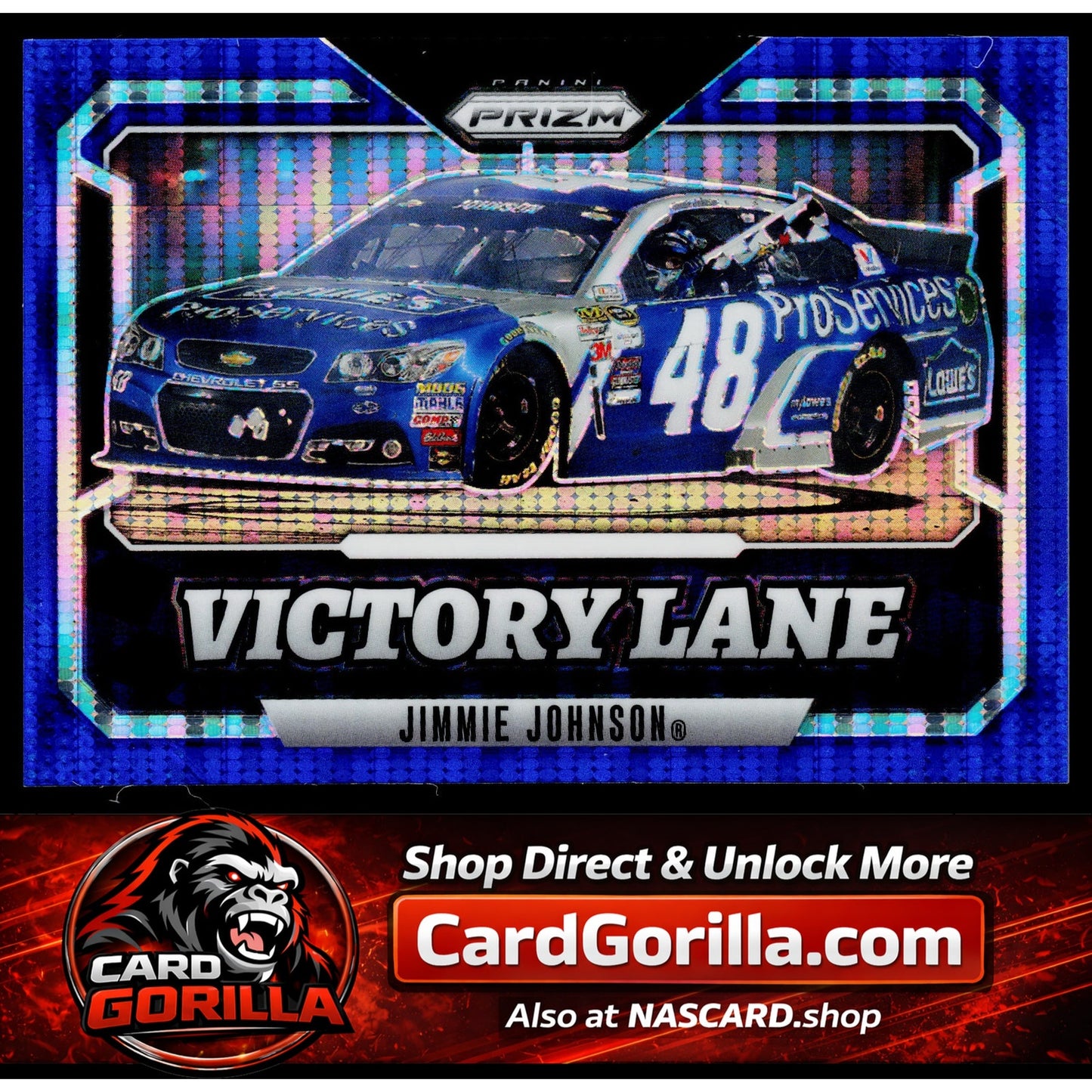 2025 Panini Prizm #15 Jimmie Johnson Victory Lane Blue Pulsar #/75