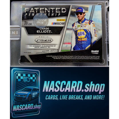 2018 Panini Prizm Chase Elliott Patented Penmanship Green Cracked Ice Prizm #1/1