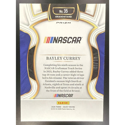 2026 Panini Select NASCAR Bayley Currey #35 Set - Grandstand Gold Prizms /10