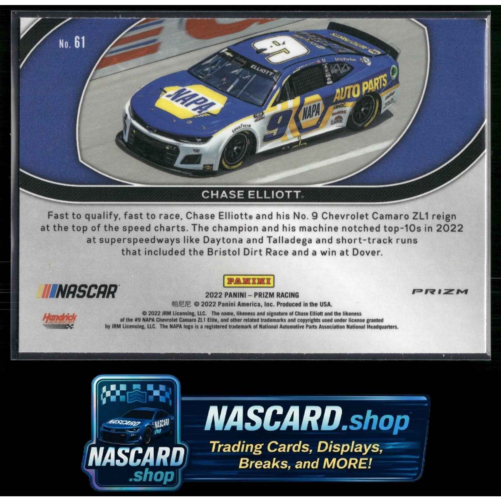 2022 Panini Prizm Rides #61 Chase Elliott Hyper Prizm Blue and Carolina Blue