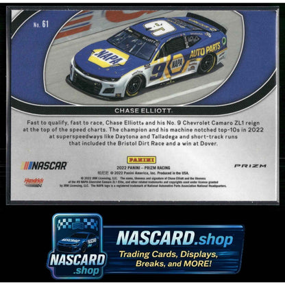 2022 Panini Prizm Rides #61 Chase Elliott Hyper Prizm Blue and Carolina Blue