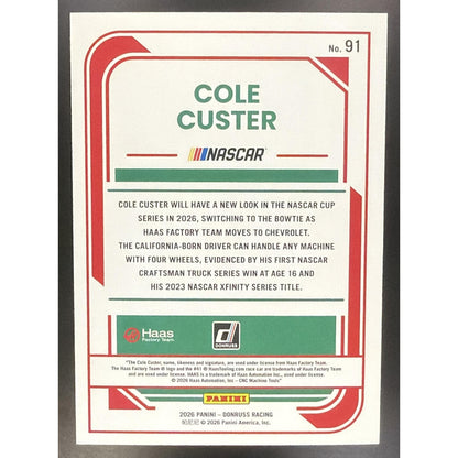 2026 Panini Donruss NASCAR Racing Cole Custer #91 Mojo /25