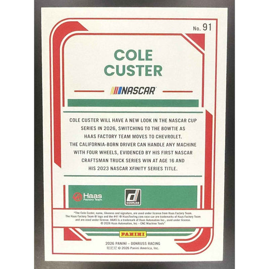 2026 Panini Donruss NASCAR Racing Cole Custer #91 Mojo /25