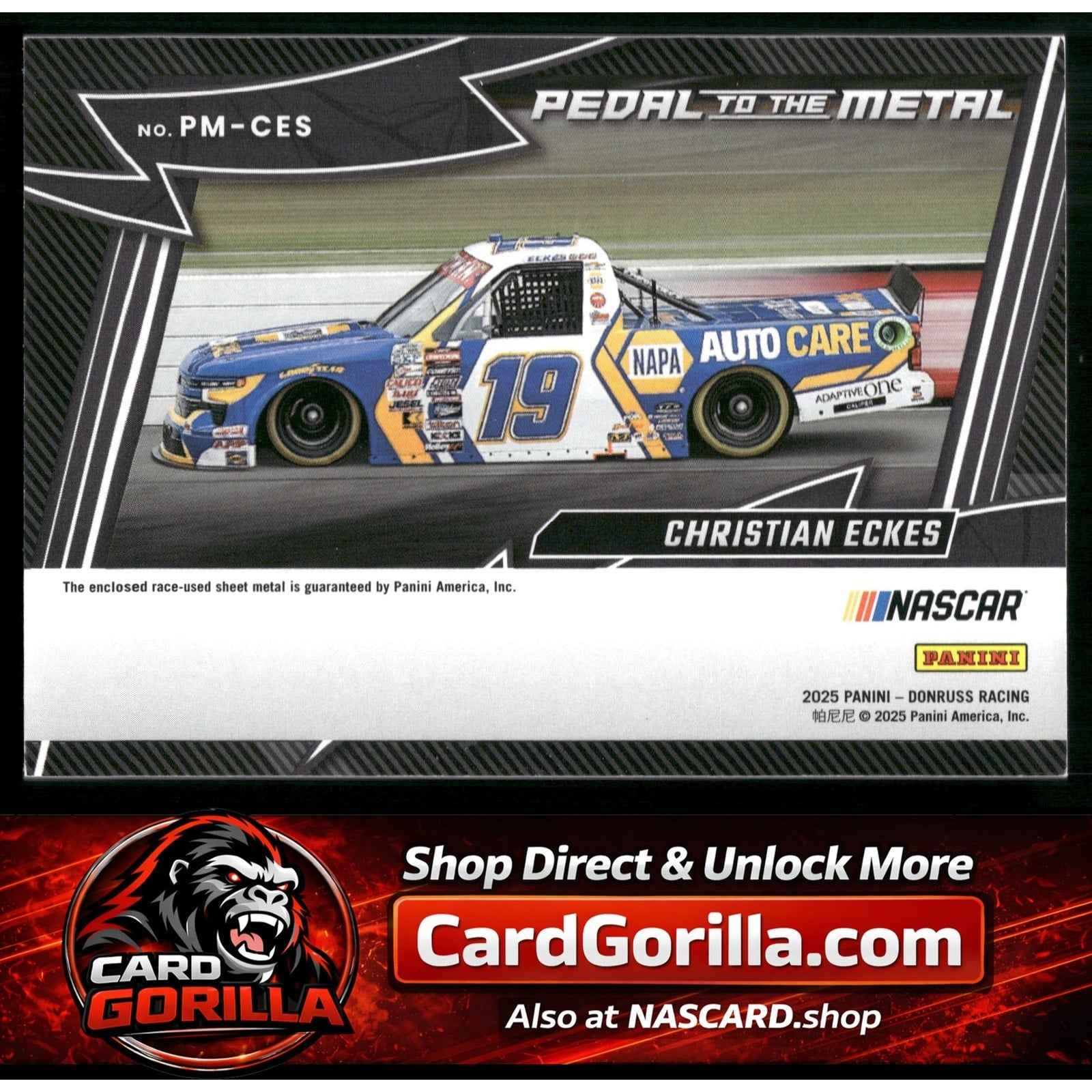 2025 Donruss #PM-CES Christian Eckes Pedal to the Metal Materials