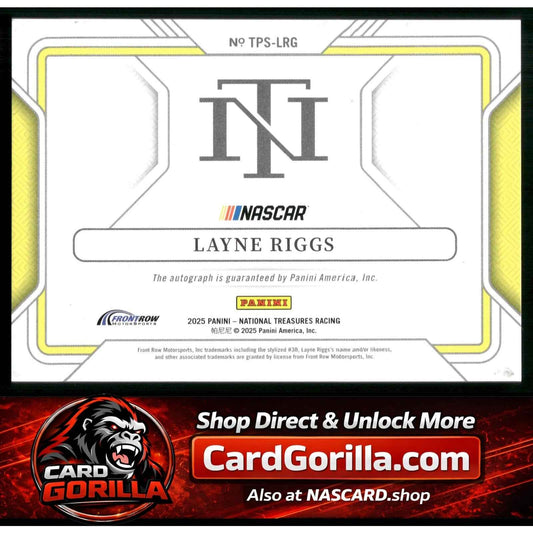 2025 Panini National Treasures #TPS-LRG Layne Riggs Track Pass Signatures #/99