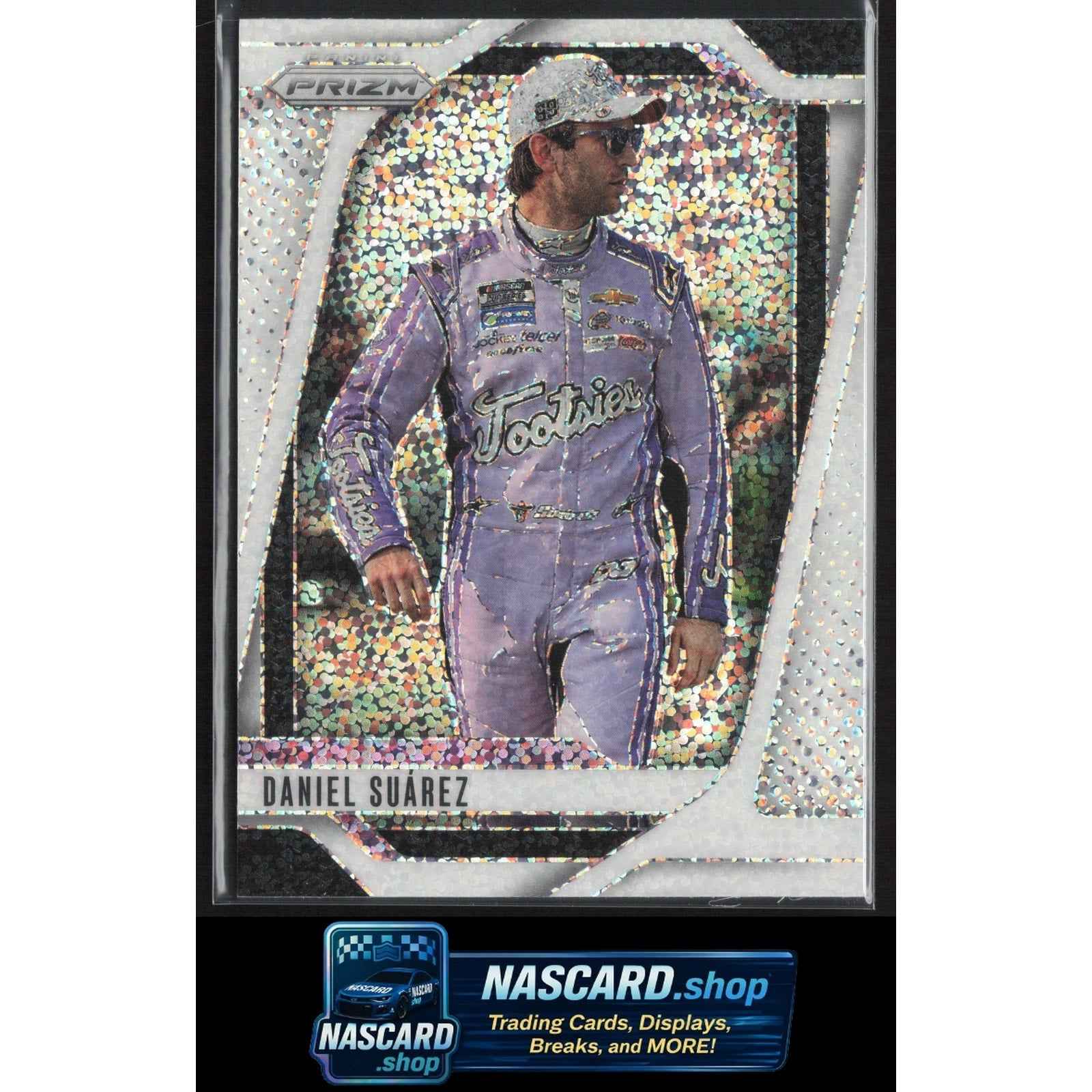 2025 Panini Prizm #36 Daniel Suarez White Sparkle