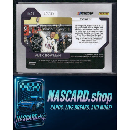 2022 Panini Prizm #98 Alex Bowman Carolina Blue Cracked Ice #/25 - Card Gorilla