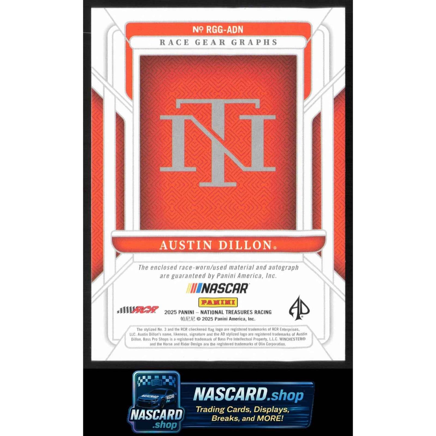2025 Panini National Treasures #RGG-ADN Austin Dillon Race Gear Graphs Green #/5