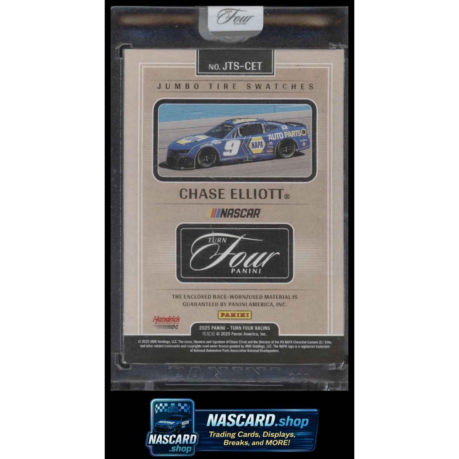 2025 Panini Turn Four #JTS-CET Chase Elliott Jumbo Tire Swatches Red #/25