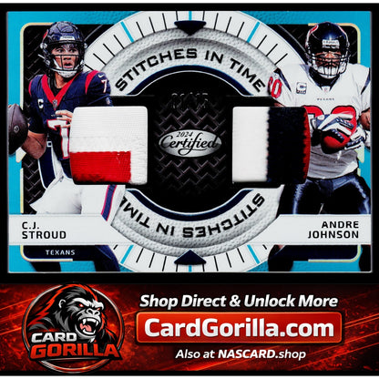 202 Certified CJ Stroud Andre Johnson Stitches in Time Dual Mirror Teal #/15
