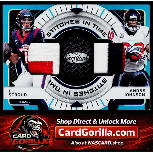 202 Certified CJ Stroud Andre Johnson Stitches in Time Dual Mirror Teal #/15
