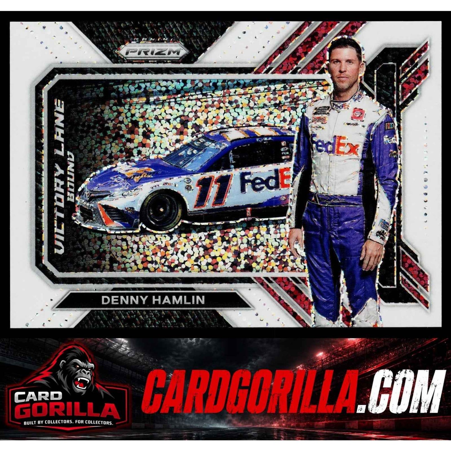 2023 Panini Prizm #VLB5 Denny Hamlin Victory Lane Bound White Sparkle Prizm