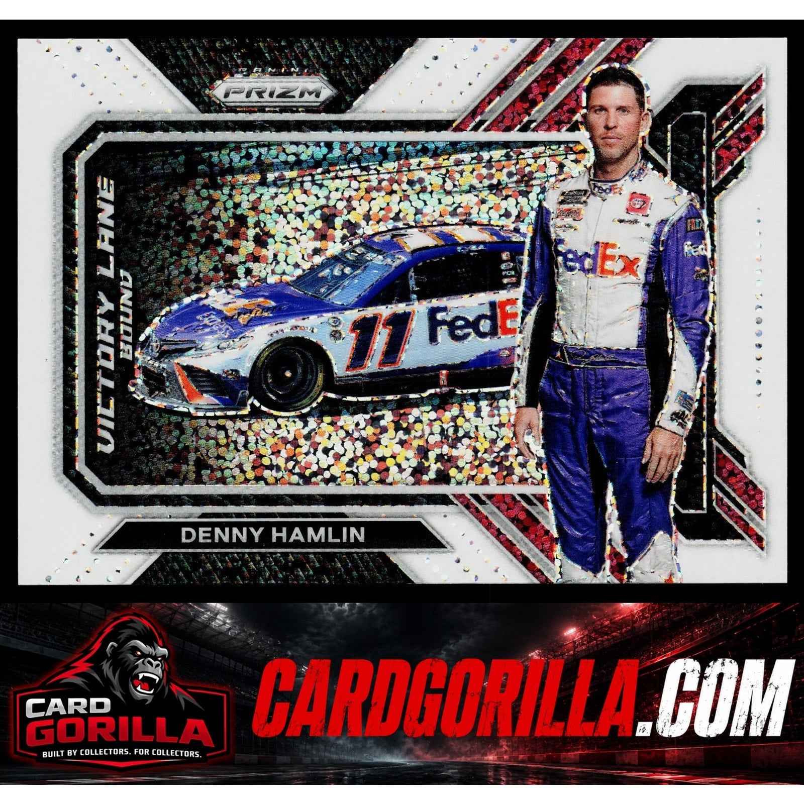 2023 Panini Prizm #VLB5 Denny Hamlin Victory Lane Bound White Sparkle Prizm