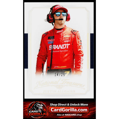2025 Panini National Treasures Justin Allgaier 2016 Throwback Holo Silver #/25