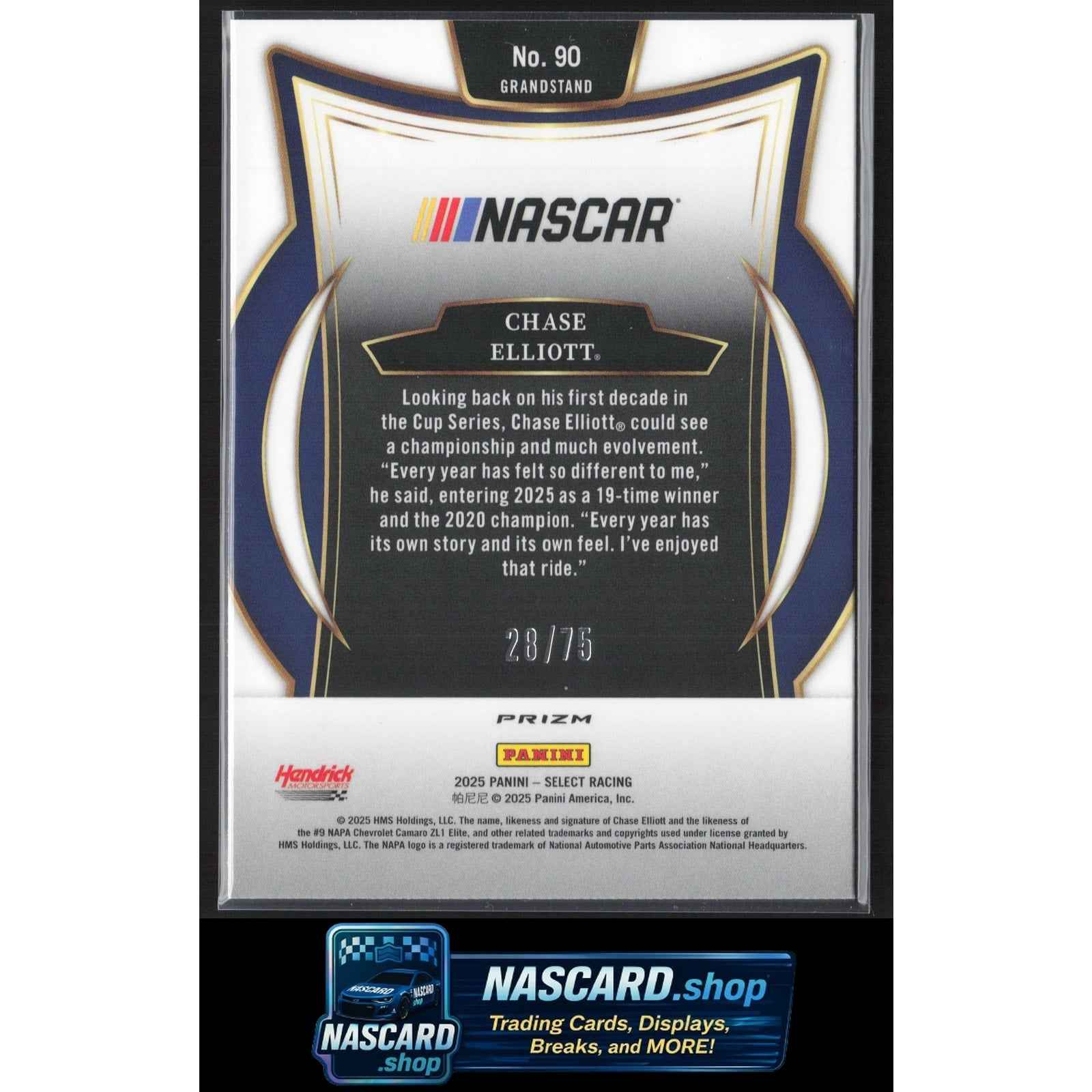 2025 Panini Select #90 Chase Elliott Neon Green Prizms #/75