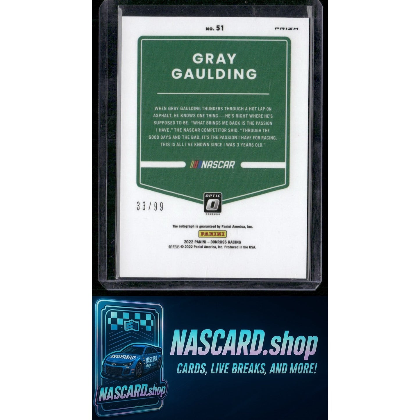 2022 Donruss #51 Gray Gaulding Optic Signatures Holo #/99 - Card Gorilla