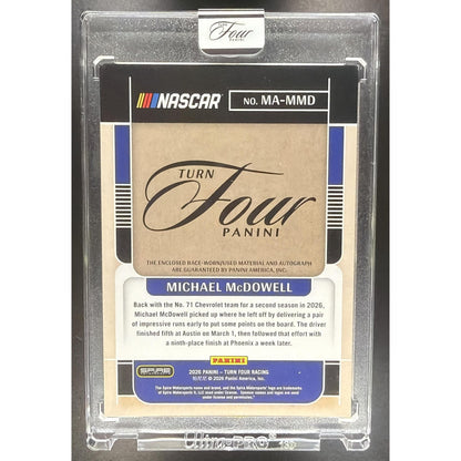 2026 Panini Turn Four Racing Michael McDowell #MA-MMD Memorabilia Auto Red /15