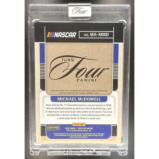 2026 Panini Turn Four Racing Michael McDowell #MA-MMD Memorabilia Auto Red /15