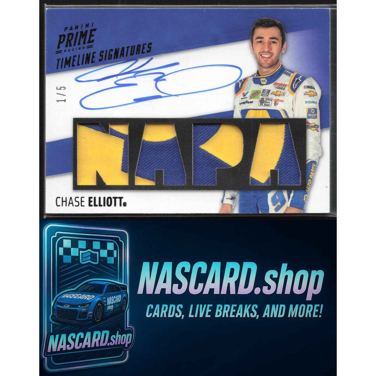 2019 Panini Prime #TS-CE Chase Elliott Timeline Signatures Sponsor NAPA #/5