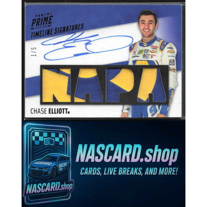 2019 Panini Prime #TS-CE Chase Elliott Timeline Signatures Sponsor NAPA #/5