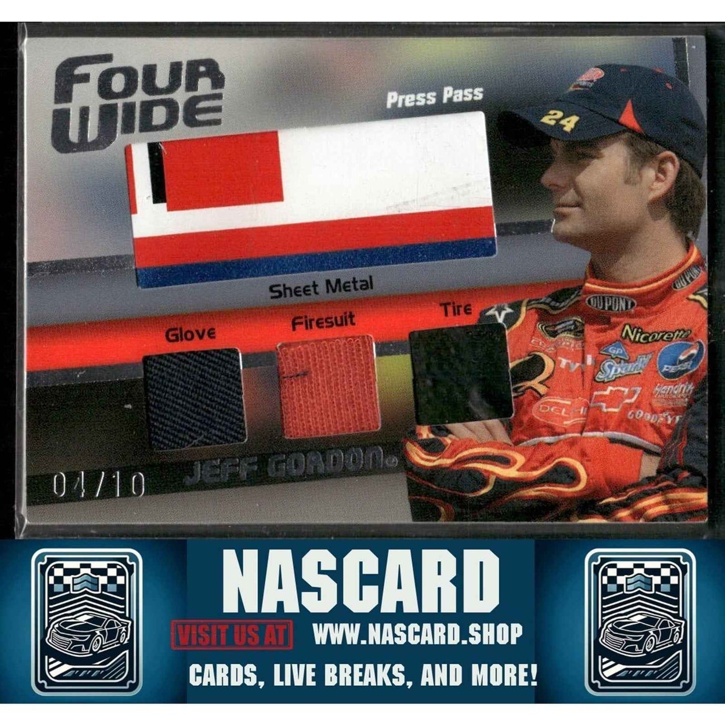 2008 Press Pass Four Wide Race Used Memorabilia Jeff Gordon /10 - NASCARD.shop