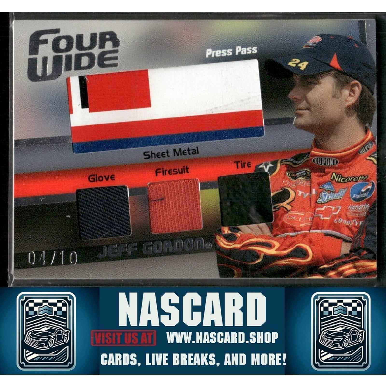 2008 Press Pass Four Wide Race Used Memorabilia Jeff Gordon /10 - NASCARD.shop