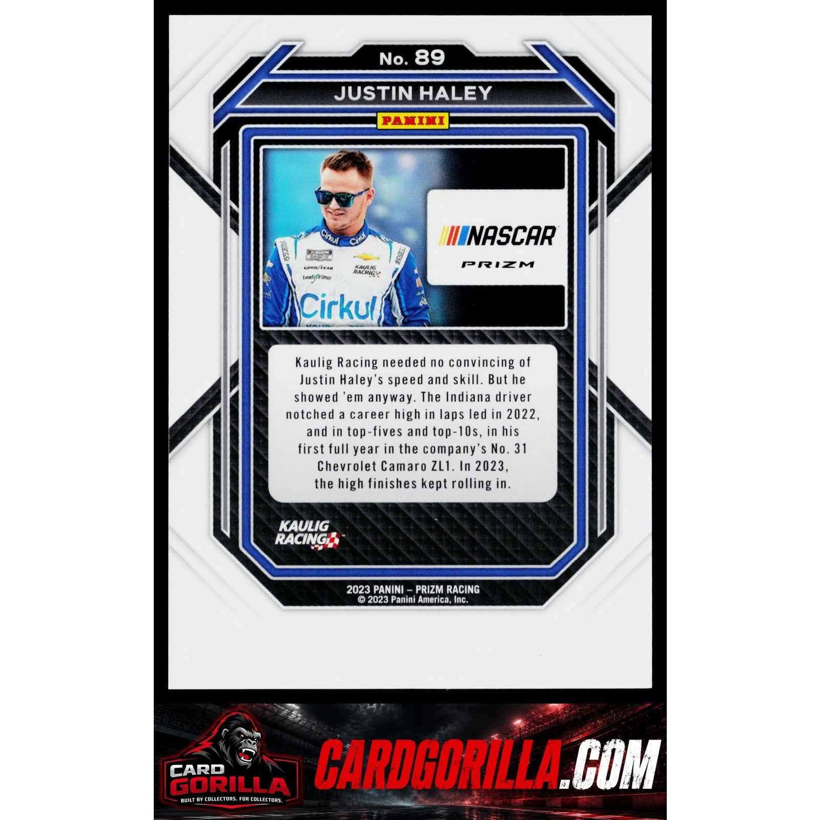 2023 Panini Prizm #89 Justin Haley White Sparkle Prizm