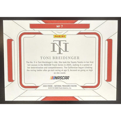 2025 Panini National Treasures Toni Breidinger #7 Rides Gold 3/15