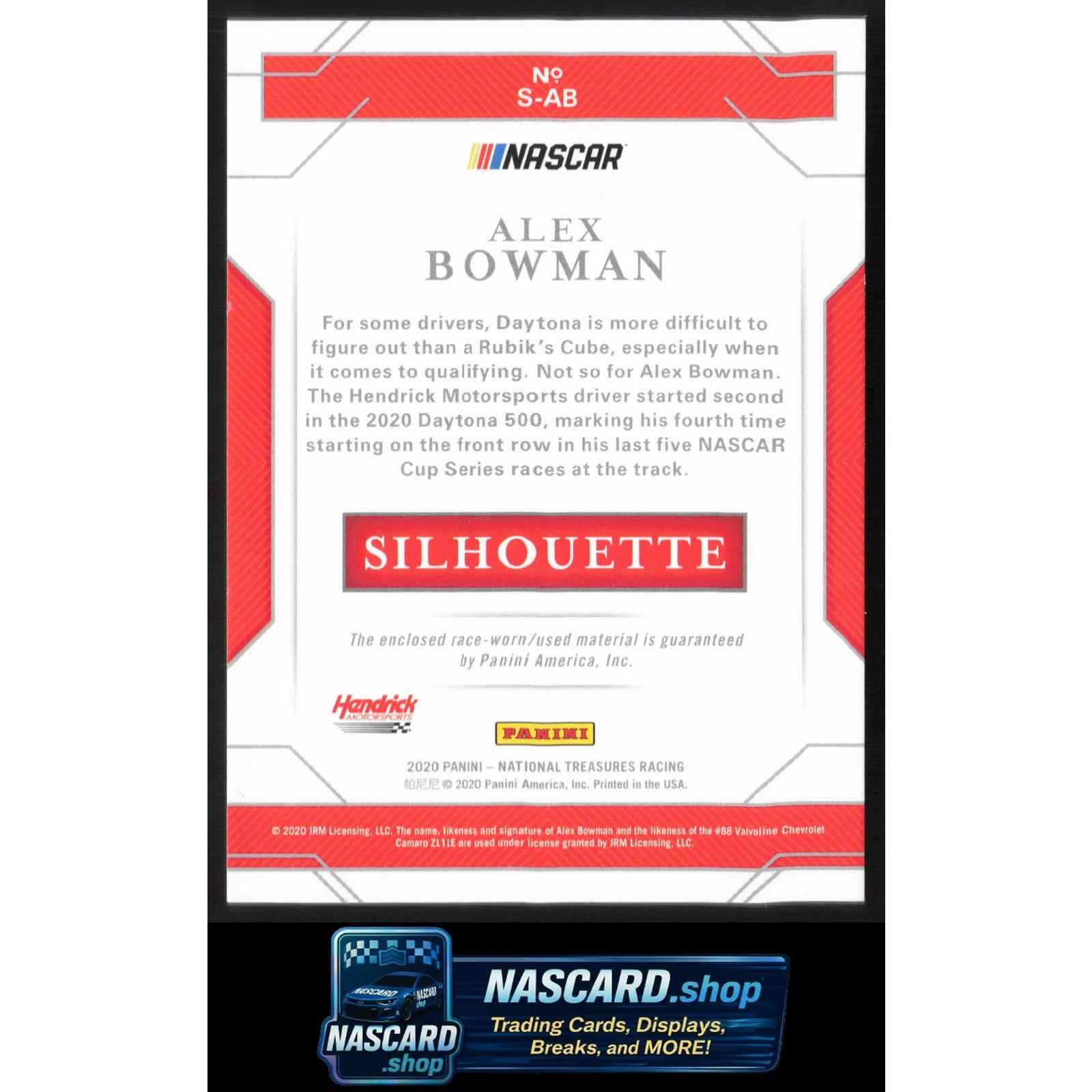 2022 Panini National Treasures #S-AB Alex Bowman Silhouettes Holo Silver #/25