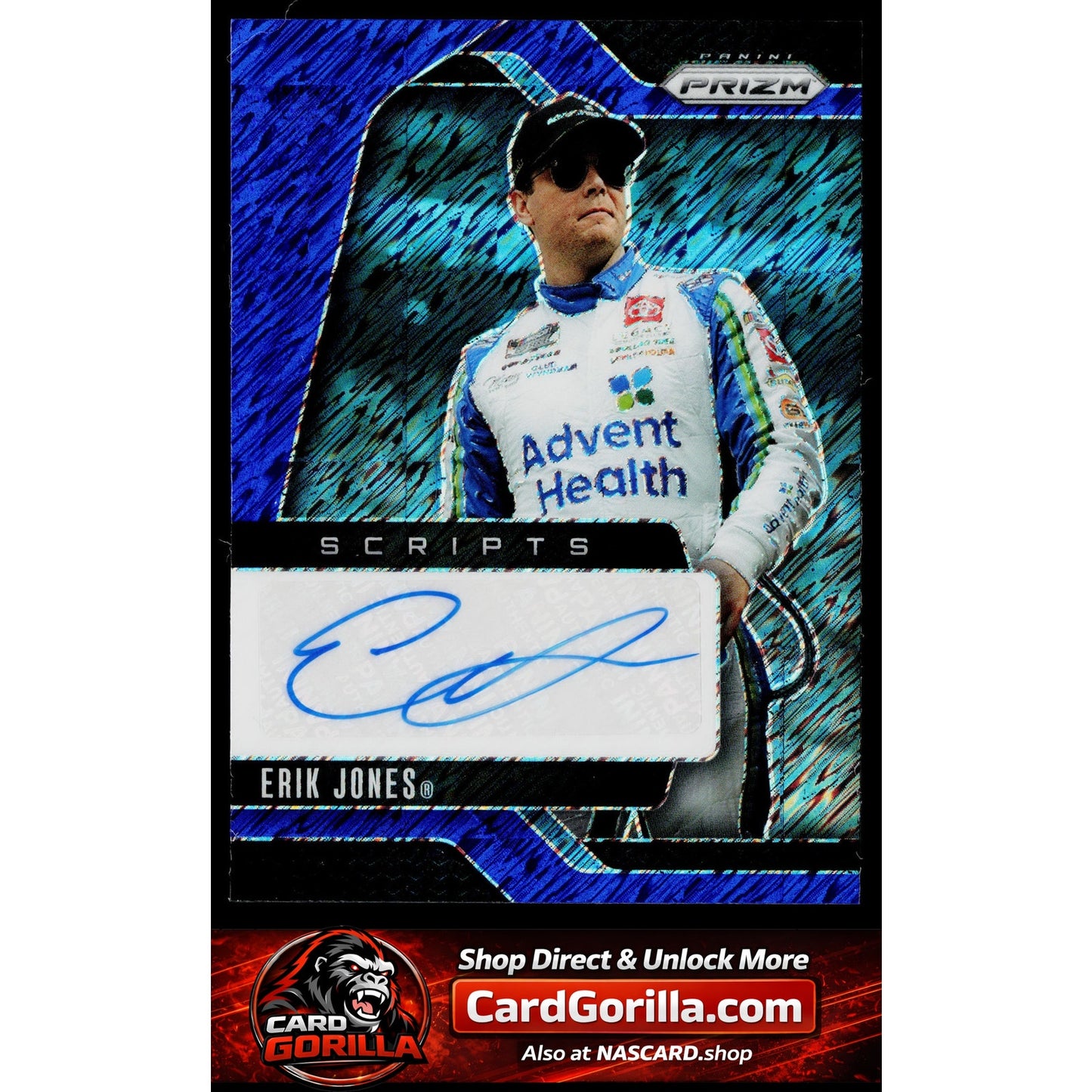 2025 Panini Prizm #S-EJS Erik Jones Scripts FOTL Blue Shimmer #/4