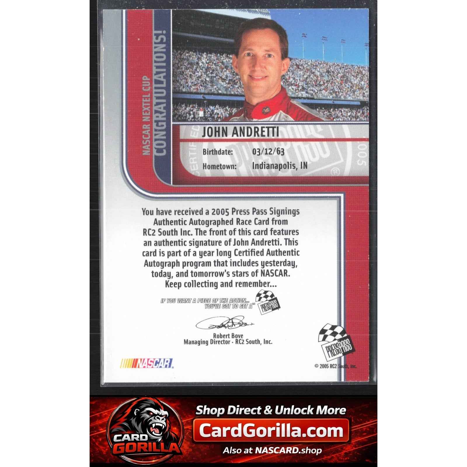 2005 Press Pass #NNO John Andretti Signings Platinum #/100