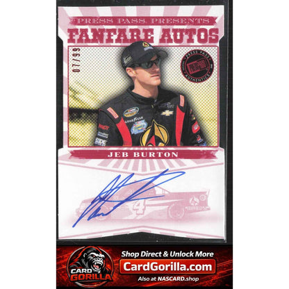 2013 Press Pass Fanfare #FFA-JB3 Jeb Burton Autographs - Red Car Shot #/99