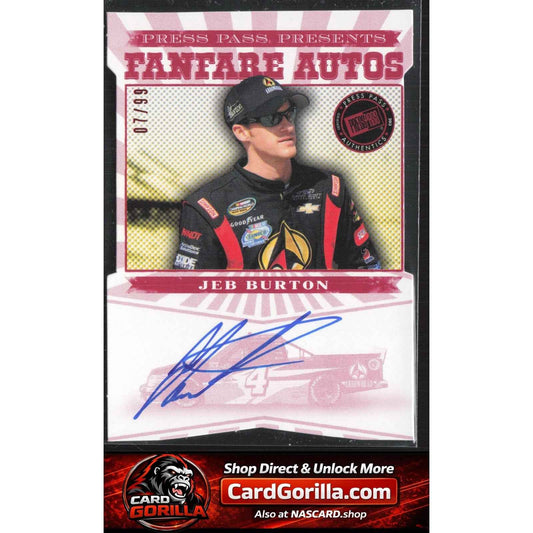 2013 Press Pass Fanfare #FFA-JB3 Jeb Burton Autographs - Red Car Shot #/99